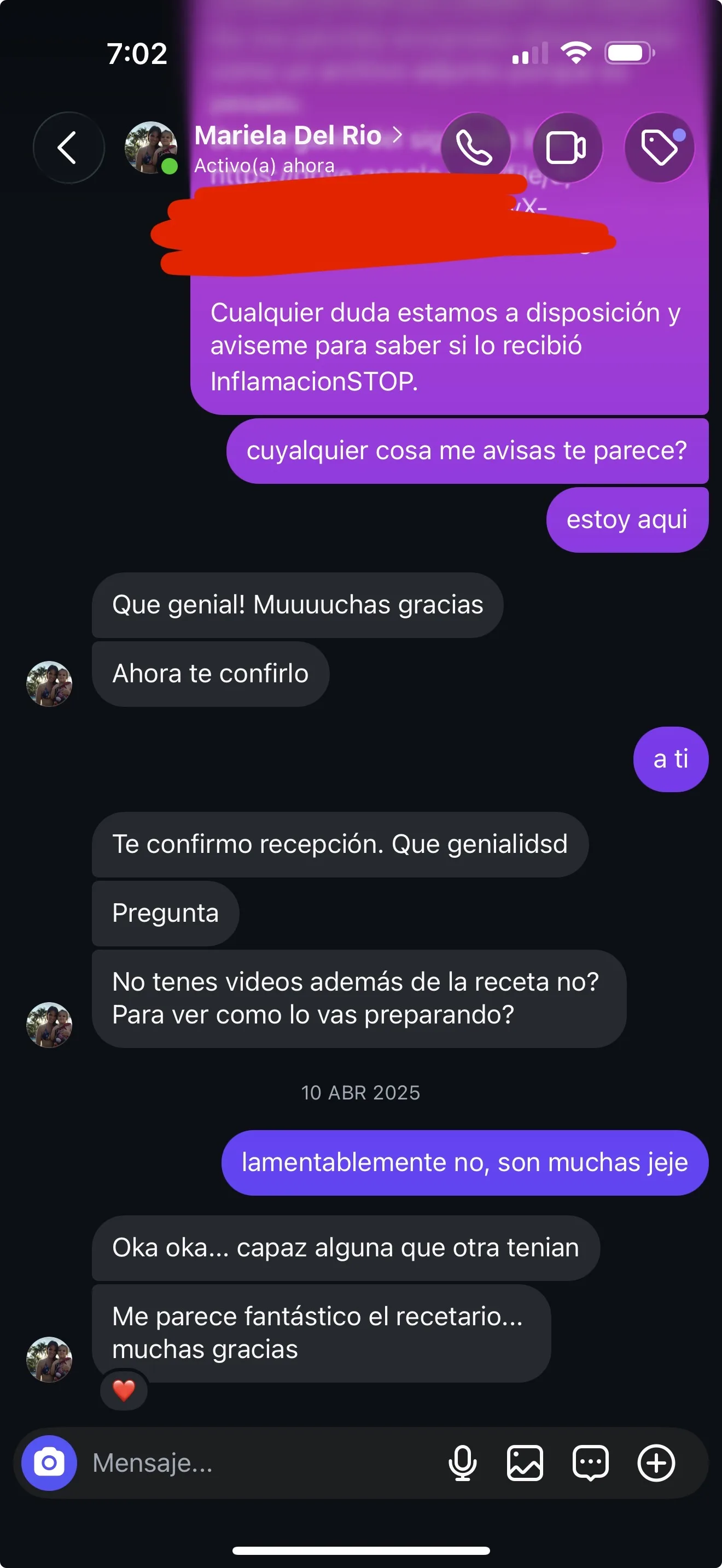 Captura de WhatsApp de cliente