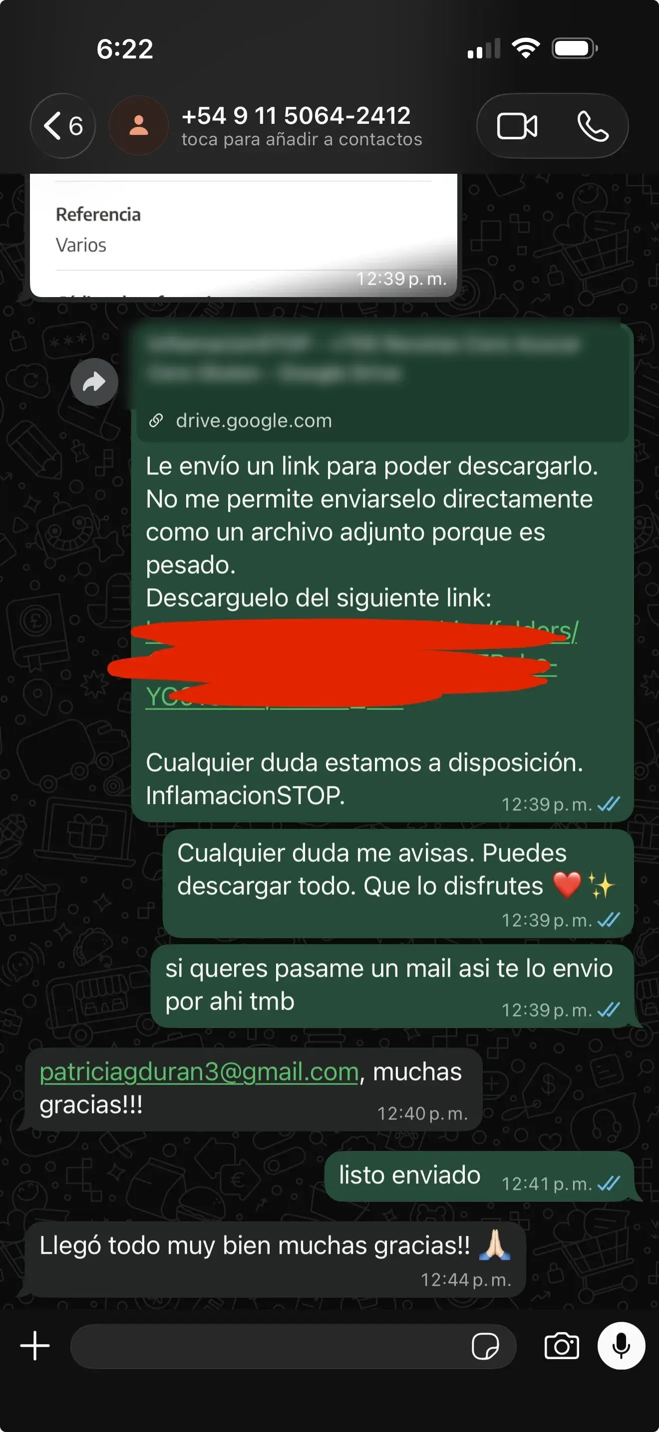 Captura de WhatsApp de cliente