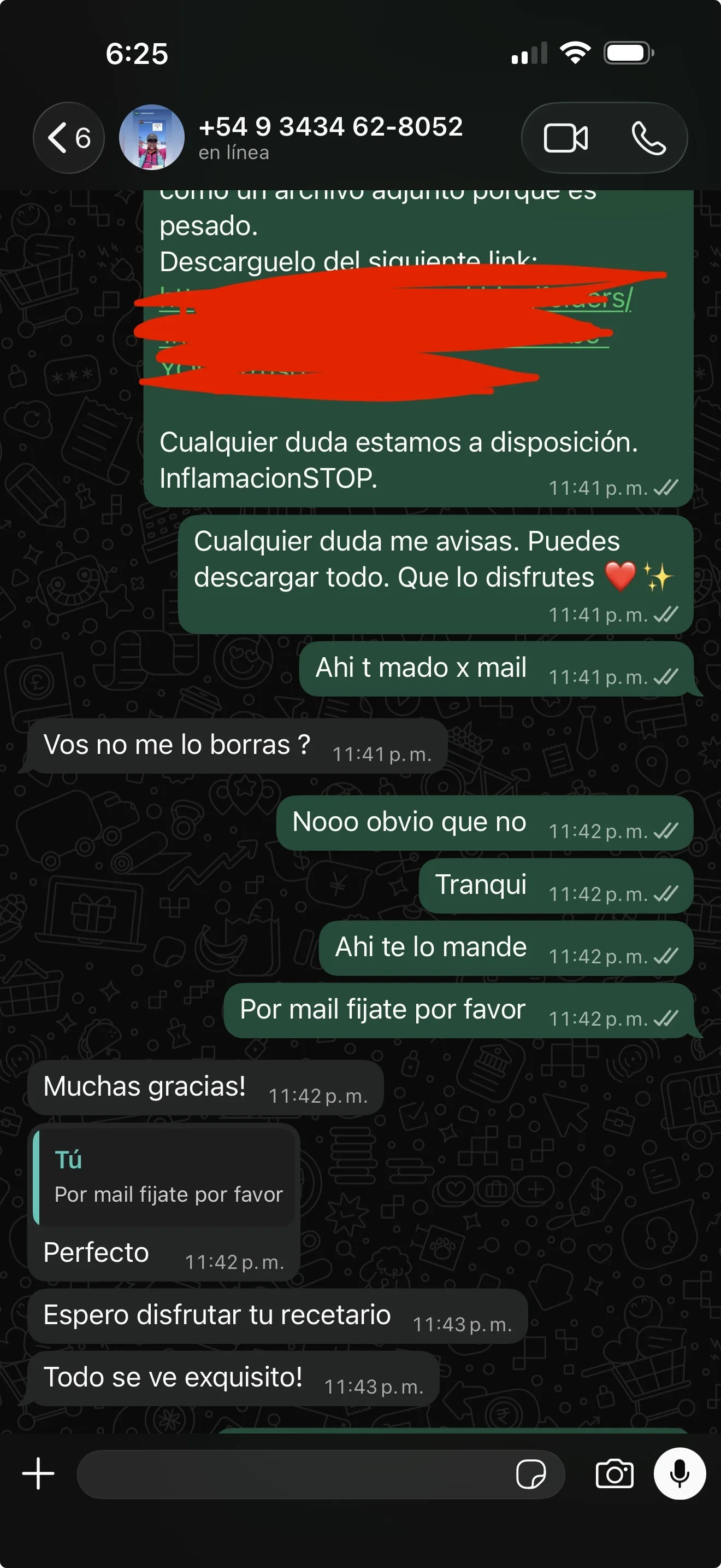 Captura de WhatsApp de cliente